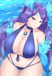  1girl alluring bare_shoulders big_breasts brighid brighid_(xenoblade) cute double_bun eye_contact female_focus female_only fire fire_hair front_view grin kaos_art largemilk light-skinned_female light_skin looking_at_viewer nintendo purple_eyes purple_hair smile smiling_at_viewer solo_female tagme xenoblade_(series) xenoblade_chronicles_2 