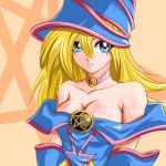 1girl art ashi_ura ashi_ura_(artist) babe bare_shoulders big_breasts blonde_hair blue_eyes breasts choker cleavage dark_magician_girl duel_monster hat high_res long_hair looking_at_viewer magician neck necklace pentacle revealing_clothes short_hair smile solo strapless upper_body witch_hat wizard_hat yu-gi-oh! yuu-gi-ou_duel_monsters