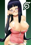  1girl big_breasts black_hair breasts cute glasses hair hinata_hyuuga long_hair looking_at_viewer naruto nipples smile tomatto_(@ma!) 