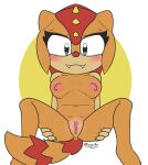 1girl 2023 anthro anus black_eyes blush breasts classic_sonic_(universe) famousfen fangs genitals lizard looking_at_viewer multicolored_tail nipples nude presenting presenting_pussy pussy sega sonic_superstars sonic_the_hedgehog_(series) spikes spread_legs spreading sungazer_lizard trip_the_sungazer