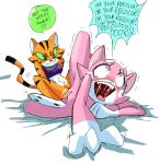  2_girls bottomless cat_starfire crossover feline furry orange_fur pink_fur scissoring shima_luan starfire super_planet_dolan teen_titans tribadism white_background yuri 