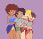 1girl 4girls amphibia anne_boonchuy artist_request black_hair black_panties blonde_hair blue_panties blush breasts brown_hair dark-skinned_female disney disney_channel female_focus female_only green_skirt light-skinned_female light_blue_panties maggie_(amphibia) marcy_wu miniskirt orange_hair panties pink_panties quartet red_skirt sasha_waybright short_hair skirt skirt_lift thai underwear upskirt white_panties yellow_hair