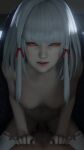 1boy 1girl big_breasts big_penis bouncing_ass bouncing_breasts bubble_butt cowgirl_position fatal_frame lazyprocrastinator looking_at_viewer male_pov moaning red_eyes shiragiku_(fatal_frame) stockings thick_thighs vaginal_penetration white_hair