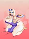 1girl 2015 2d 2d_(artwork) anthro anthro_only apron artist-apprentice587 blue_eyes blush breasts digital_media_(artwork) female_only food fur furry goatmom hair heart-shaped_pupils mammal naked_apron nipples nude pie plate smile toriel undertale undertale_(series) video_games