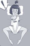 ! 1girl bed blush bottomless breasts cover_up covering_crotch danny_phantom embarrassing goth nipples roger_bacon samantha_manson shiny shiny_skin surprise