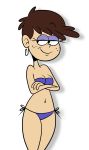 1girl bikini black_eyes breasts ear_rings freckles heart luna_loud nickelodeon scobionicle99 shiny shiny_skin short_hair side-tie_bikini smile string_bikini the_loud_house