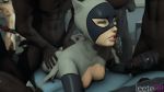 3d 3d_(artwork) animated batman_(series) batman_the_animated_series breasts catwoman dark-skinned_male dark_skin dc dc_comics dcau doggy_position gif harley_quinn interracial leeterr loop male/female nipples selina_kyle sex