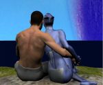 asari commander_shepard liara_t'soni looking_away maleshep mass_effect swimsuit