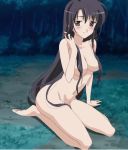 1girl black_hair brown_eyes cap juujou_shion jyuujyou_shion long_hair nude otome_wa_boku_ni_koishiteru screencap sitting solo very_long_hair