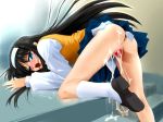 1girl akiha_tohno all_fours anus ass black_hair blue_eyes blush bow censored cum cum_drip cum_in_pussy cum_inside cum_on_ass cum_on_body cum_on_lower_body cumdrip doggystyle from_behind hair hairband invisible_penis long_hair melty_blood no_panties pleated_skirt school_uniform serafuku sex shingetsutan_tsukihime skirt solo tohno_akiha toono_akiha tsukihime type-moon vaginal wince