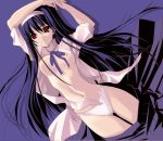  akiha_tohno blue_hair bow breasts dress_pull dress_shirt duplicate hairband long_hair lying melty_blood navel nipples no_bra open_clothes open_shirt panties red_eyes ribbon shingetsutan_tsukihime shingo_(artist) shingo_(missing_link) shirt skirt small_nipples stretch tohno_akiha toono_akiha topless tsukihime type-moon underwear undressing very_long_hair white_panties 