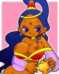  arabian_clothes arabian_female bemani big_breasts bottomless breasts_out_of_clothes cleavage dark-skinned_female genie_lamp kabli_(pop&#039;n_music) lamp looking_at_viewer nipples pop&#039;n_music purple_eyes 