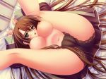  1girl ass bed blush brown_hair cameltoe erect_nipples game_cg juujou_shion jyuujyou_shion lingerie long_hair lying nipples norita otome_wa_boku_ni_koishiteru panties solo underwear 