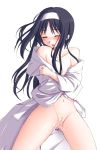 1girl akiha_tohno black_hair blush flat_chest hairband long_hair melty_blood no_bra no_panties pussy pussy_juice shingetsutan_tsukihime solo tohno_akiha toono_akiha tsukihime type-moon uncensored