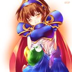 arle_nadja brown_hair clothing crying english_text long_hair madou_monogatari one_eye_closed puyo puyo_(puyopuyo) puyo_puyo skirt skirt_down slime yellow_eyes