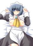 1girl black_hair blue_eyes blush breasts breasts_outside kugui_kiyunemu large_breasts maid nipples one_eye_closed siesta solo tears zero_no_tsukaima