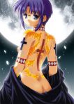  1girl ass back bare_back blue_eyes blue_hair ciel cross from_behind full_moon glasses melty_blood moon nipples nude petals shingetsutan_tsukihime solo tattoo tsukihime type-moon 