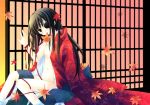  00s autumn eyepatch flat_chest gintama highres japanese_clothes kimono leaf nipples sakurazawa_izumi yagyu_kyubei yagyuu_kyuubei 