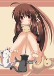  1girl barefoot between_legs blush brown_eyes brown_hair cat cat_between_legs cats feet highres knees_together_feet_apart knees_touching little_busters little_busters! long_hair natsume_rin rin_natsume shin&#039;ya_natsuki shinya_natsuki soles solo toe-scrunch toe_scrunch toes 