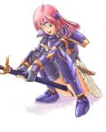 1girl 2008 armor artist_request blue_eyes crotch_rub digital_media_(artwork) female_only final_fantasy final_fantasy_v green_eyes headwear human knight lenna_charlotte_tycoon light-skinned_female light_skin lowres masturbating_with_weapon masturbation pink_hair stockings sword weapon