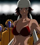 air_gear arm arms bandanna bare_arms bare_shoulders bikini bikini_top breasts brown_hair cleavage collarbone dark_skin front-tie_bikini front-tie_top gradient gradient_background iriya_natsumi looking_at_viewer navel neck night red_bikini red_swimsuit screencap short_hair smile standing stitched swimsuit upper_body