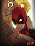 1boy 1girl blonde_hair deadpool fellatio lady_deadpool male/female marvel marvel_comics mask muscular_male oral penis ponytail pubic_hair pumpkinsinclair testicles