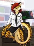  1girl anthro cashier cheetah clothed clothing daemon_longtail feline furry hair holtzmann mammal original pussy skimpy standing unprofessional_behavior 