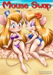 2girls beach bikini blonde_hair blue_eyes blush breasts chip_'n_dale_rescue_rangers comic cute furry gadget_hackwrench hair lahwhinie long_hair mouse multiple_girls palcomix smile swimsuit tail