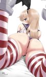 animal_ears anus ass bunny_ears dat_ass from_behind gmgkaiser high_resolution huge_ass kantai_collection looking_at_viewer lying shimakaze_(kantai_collection) stockings striped striped_legwear very_high_resolution