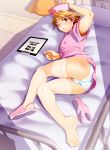 1boy atlus barefoot bed blush chinjuu_hibakichi clipboard crossdressing feet femboy girly hanamura_yousuke hat hospital male_focus nipples nurse panties persona persona_4 sandals solo thighhighs trap underwear white_panties yaoi