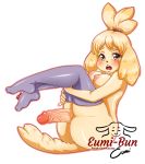 1girl animal_crossing animal_crossing_new_leaf anthro ass black_nose blonde_hair blush breasts brown_eyes canid canine canine_humanoid clothing dickgirl dog doubutsu_no_mori erection eumi-bun fur furry futanari hair hair_ornament hair_tie high_res intersex isabelle_(animal_crossing) jingle_bell legwear mammal nintendo nipples nude open_mouth penis ponytail secretary shih_tzu shizue_(doubutsu_no_mori) short_hair thick_ass thick_legs thick_thighs video_games yellow_fur