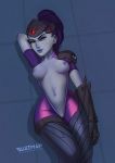  breasts breasts clothed grey_skin overwatch purple_hair vaultman widowmaker yellow_eyes 