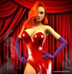  breasts disney dress gloves honeycomb_pattern jessica_rabbit purple_gloves red_dress smoke tagme who_framed_roger_rabbit 