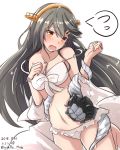 1girl 2018 bra enemy_naval_mine_(kantai_collection) female haruna_(kantai_collection) kantai_collection long_hair molestation mostly_nude panties standing tentacle tentacle_under_clothes