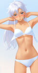  1girl 1girl a_(xenoblade) alluring blush bra cameltoe collarbone dark-skinned_female dark_skin grey_hair high_res long_hair miura-n315 navel open_bra panties small_breasts stomach thigh_gap underwear white_bra white_panties xenoblade_(series) xenoblade_chronicles_3 xenoblade_chronicles_3:_future_redeemed 