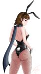  1girl alluring atlus big_ass brown_hair bunny_ears bunny_girl bunny_tail bunnysuit fishnets fus10n_4f gloves makoto_niijima persona persona_5 red_eyes scarf sega silf small_breasts 