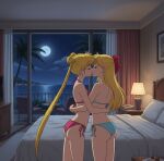  2_girls adult_swim alluring bare_legs beach bedroom bikini bishoujo_senshi_sailor_moon bishoujo_senshi_sailor_moon_r bishoujo_senshi_sailor_moon_r_the_movie bishoujo_senshi_sailor_moon_s bishoujo_senshi_sailor_moon_s_the_movie bishoujo_senshi_sailor_moon_supers bishoujo_senshi_sailor_moon_supers_the_movie blonde_hair cleavage closed_eyes kissing medium_breasts minako_aino moon nadaoriginal night night_sky ocean toei_animation toonami usagi_tsukino viz_media window yuri 