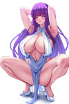  1girl big_breasts bubble_butt cleavage fern_(sousou_no_frieren) frieren_beyond_journey's_end horny inviting_to_sex karma3009 looking_at_viewer pose purple_eyes purple_hair sitting sousou_no_frieren spread_legs teasing thick_thighs 