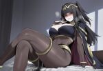  1girl 1girl ai_generated bangs big_breasts black_eyes black_hair blush bracelet breasts bridal_gauntlets cape cleavage covered_navel fire_emblem fire_emblem_awakening jewelry long_hair looking_at_viewer smile tharja_(fire_emblem) truck-kun_art two_side_up 