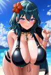  1girl 1girl 1girl 4k alluring beach big_breasts big_breasts bikini blue_eyes byleth_(fire_emblem) byleth_(fire_emblem)_(female) cape female_only fire_emblem fire_emblem:_three_houses fire_emblem_heroes flower flower_in_hair hair_flower high_res high_resolution intelligent_systems medium_hair nintendo seductive_eyes seductive_smile shiny_hair shiny_skin smile solo_female tassel teal_hair vermadis2x voluptuous voluptuous_female 