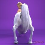  3d blonde_hair centaur centauress daz3d equine equine_anus equine_genitalia equine_pussy erobunny erobunny3d furry furry_female furry_tail green_eyes hooves horse horse_girl monster_girl pinup pony purple_background render tail white_fur white_skin 
