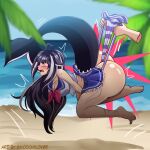  1girl 1girl ass black_hair blush disembodied_hand feet hanging_wedgie indie_virtual_youtuber panties panties pulverizedpanty purple_panties purple_underwear sailor_collar sailor_uniform shoeless shylily skirt smoochylover striped striped_panties striped_underwear surprised surprised_expression tail tear tearing_up tears toes underwear virtual_youtuber wedgie wedgies 