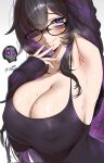 1girl 1girls 2d 2d_(artwork) armpit armpit_fetish armpits arms_up bags_under_eyes big_breasts black_hair blush breasts curvy fanart female_only glasses goddess_of_victory:_nikke high_res high_resolution huge_breasts label_(nikke) long_hair looking_at_viewer micchan_(micchanmeido) mole mole_on_breast multicolored_hair neet nikke purple_eyes purple_hair sexy sexy_female smile smiling_at_viewer suggestive suggestive_pose sweat two-tone_hair very_long_hair voluptuous voluptuous_body voluptuous_female white_background