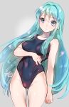  1girl 1girl alluring aqua_hair bare_shoulders blue_eyes competition_swimsuit eirika_(fire_emblem) female_focus fire_emblem fire_emblem:_the_sacred_stones fire_emblem_heroes intelligent_systems long_hair looking_at_viewer medium_breasts negiwo nintendo one-piece_bikini simple_background swimsuit white_background 