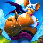 2d 2d_(artwork) 2d_art 2d_artwork ai ai_art ai_generated big_ass cellulite closed_mouth exaggerated_proportions green_hill_zone hand_on_ass knottagooner rouge_the_bat sega shiny_skin smug sonic_(series) sonic_the_hedgehog_(series) sweat tagme writing_on_ass