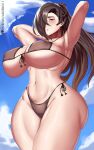  1girl 1girl alluring arcedo ass big_ass big_breasts bikini brown_bikini brown_hair eyepatch_bikini fire_emblem fire_emblem_fates hair_over_one_eye intelligent_systems kagero_(fire_emblem) tagme 