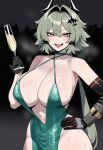 1girl ai_generated armpits blush breasts caesar_king_(zenless_zone_zero) champagne champagne_glass dress gigantic_breasts glass hip_vent hips huge_breasts light-skinned_female light_skin looking_at_viewer luxury mihoyo navel open_mouth partially_clothed short_hair smile steam steamy_breath sweat sweatdrop sweating tied_hair tomboy truck-kun_art wide_hips zenless_zone_zero