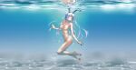 1girl barefoot female long_hair navel nipples nude original solo third-party_edit underwater water white_hair wokada