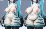 1girl 1girl 2026 3d_(artwork) absurd_res alternate_species anthro areola ass belly big_ass big_breasts big_nipples blender_(artwork) blue_body blue_hair breast_expansion breast_growth breasts clothing comparing deep_navel digital_media_(artwork) erect_nipples expansion fat_rolls felid feline felis fur furrification genitals growth hair hand_behind_back high_res huge_ass huge_breasts huge_filesize legwear long_hair mammal miku_hatsune navel nipples nude orilas pantherine sagging_breasts side_by_side simple_background smile squish stockings stripes tail thick_thighs thigh_squish tiger vocaloid vulva weight_gain white_body wide_hips