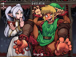 1boy 1boy1girl 1girl barefoot blonde_hair clothed crossover crying_with_eyes_open drooling feet frieren frieren_beyond_journey's_end green_eyes link long_hair magic male_feet male_tickling nintendo pigtails restrained tears the_legend_of_zelda tickling tickling_armpits tickling_butt twomario video_game_mechanic